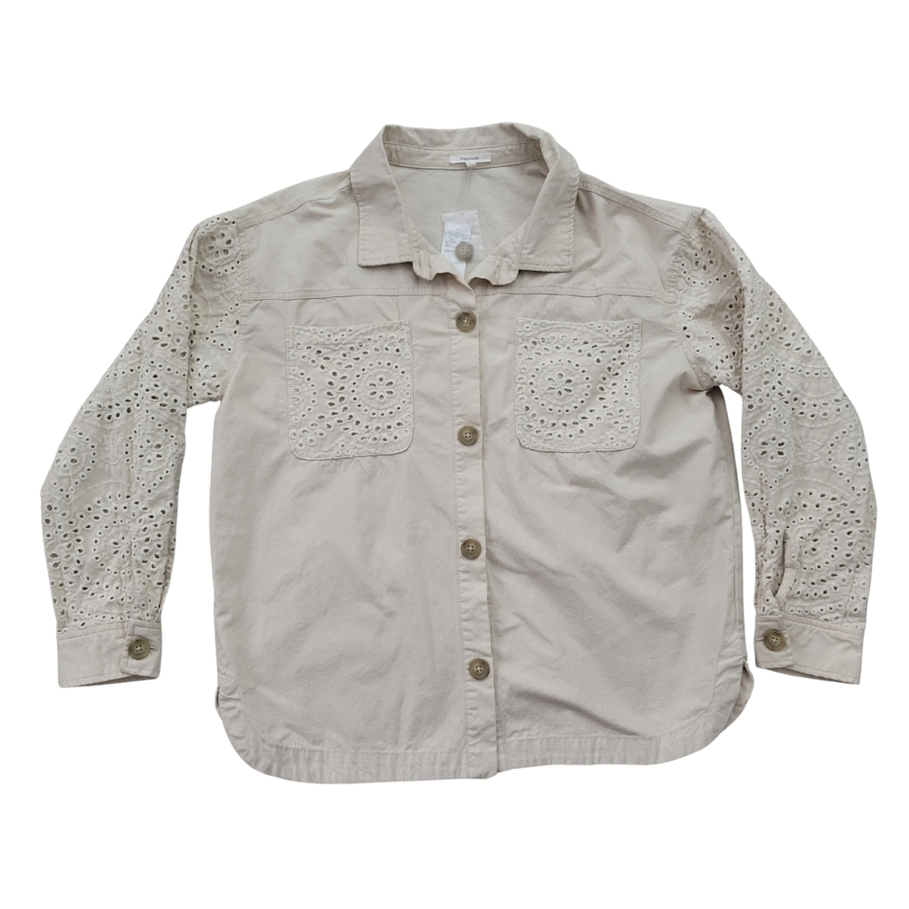 Maurices Womens L Jacket Eyelet Shacket Cream Western Boho Y2K Clean Girl Prep